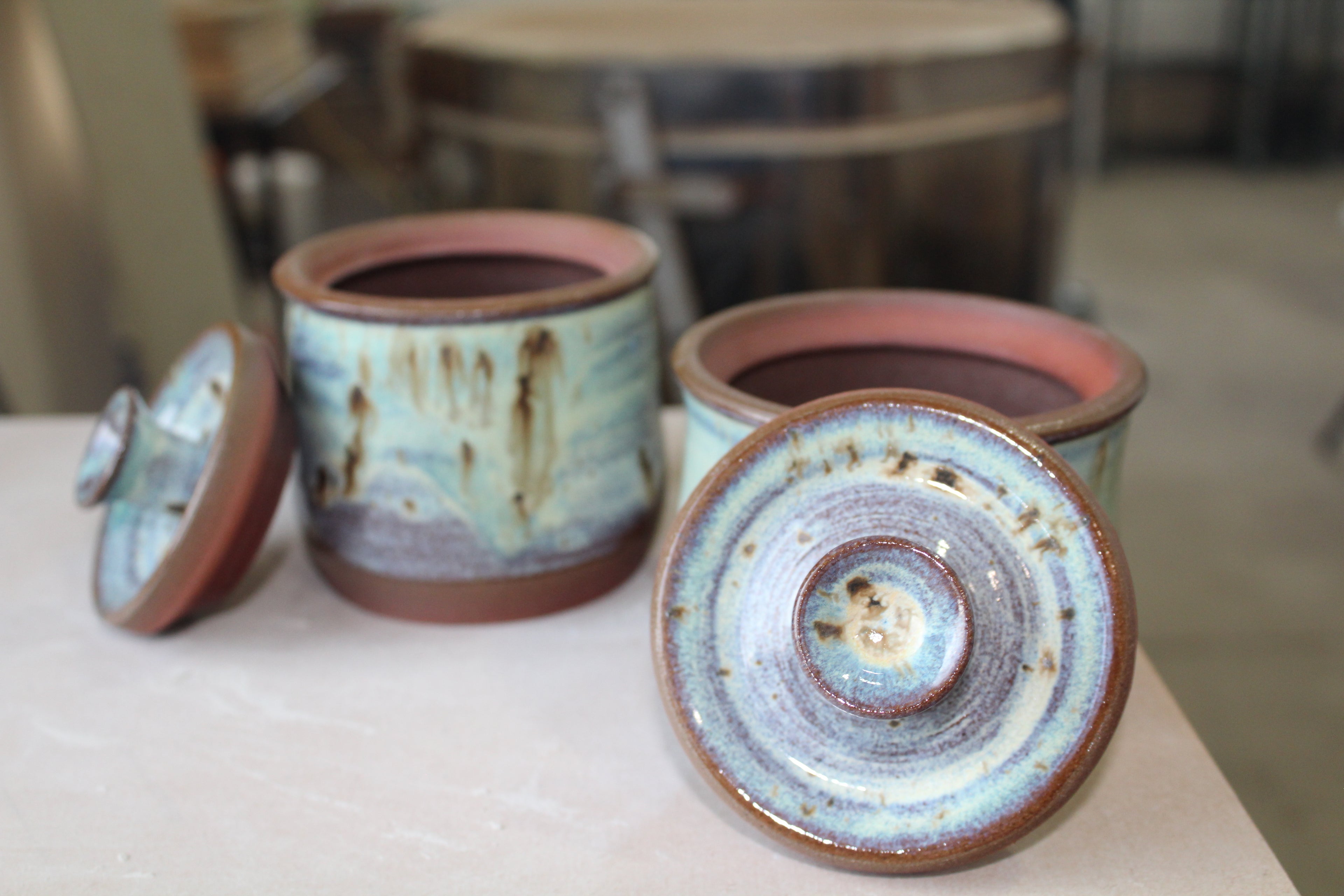 Lidded Vessel – Red Clay with Green Drip Glaze | 7oz