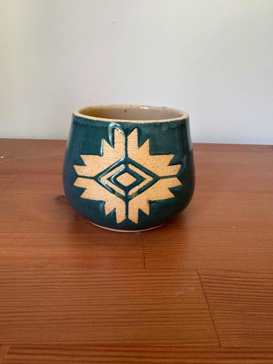 Teal Aztec Wine & Whiskey Cup - 10oz